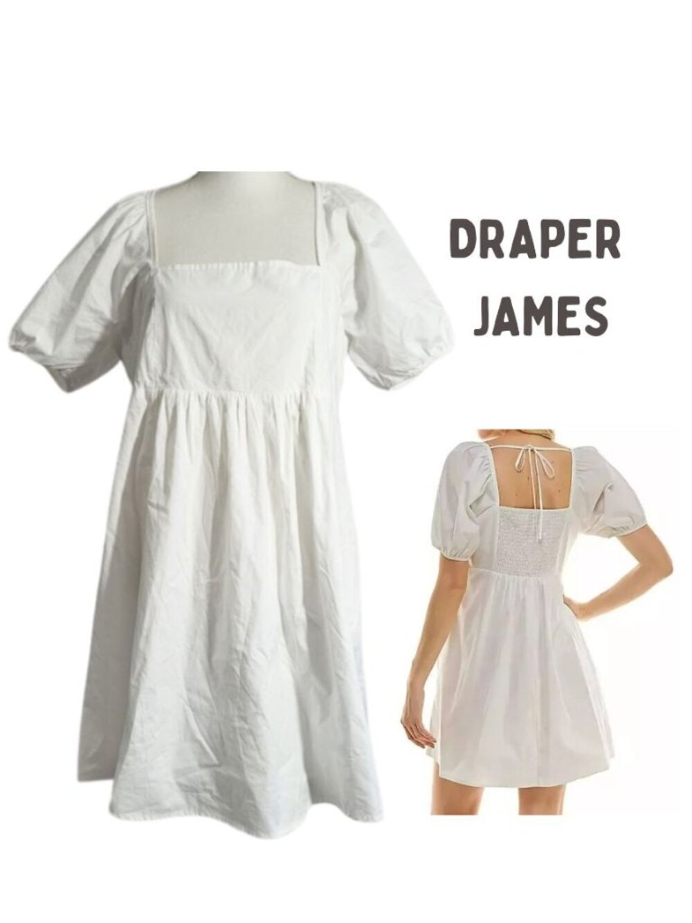 DRAPER JAMES Magnolia White Puff Sleeve Mini Dress - New With Tags Women's XL